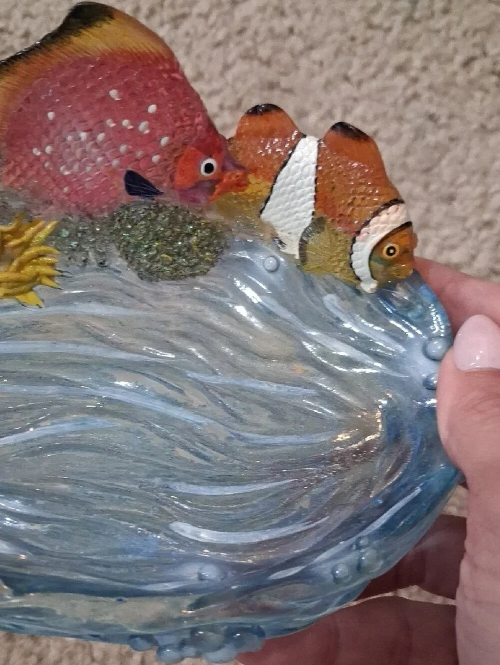 Decorative Fish Water Dish - Blue and Orange Ocean Design Soap Dish Acrylic